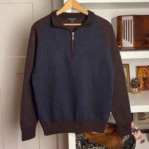 Turtleson Quarter-Zip Sweater Men’s M 100% Merino Wool Blue Brown Pullover
